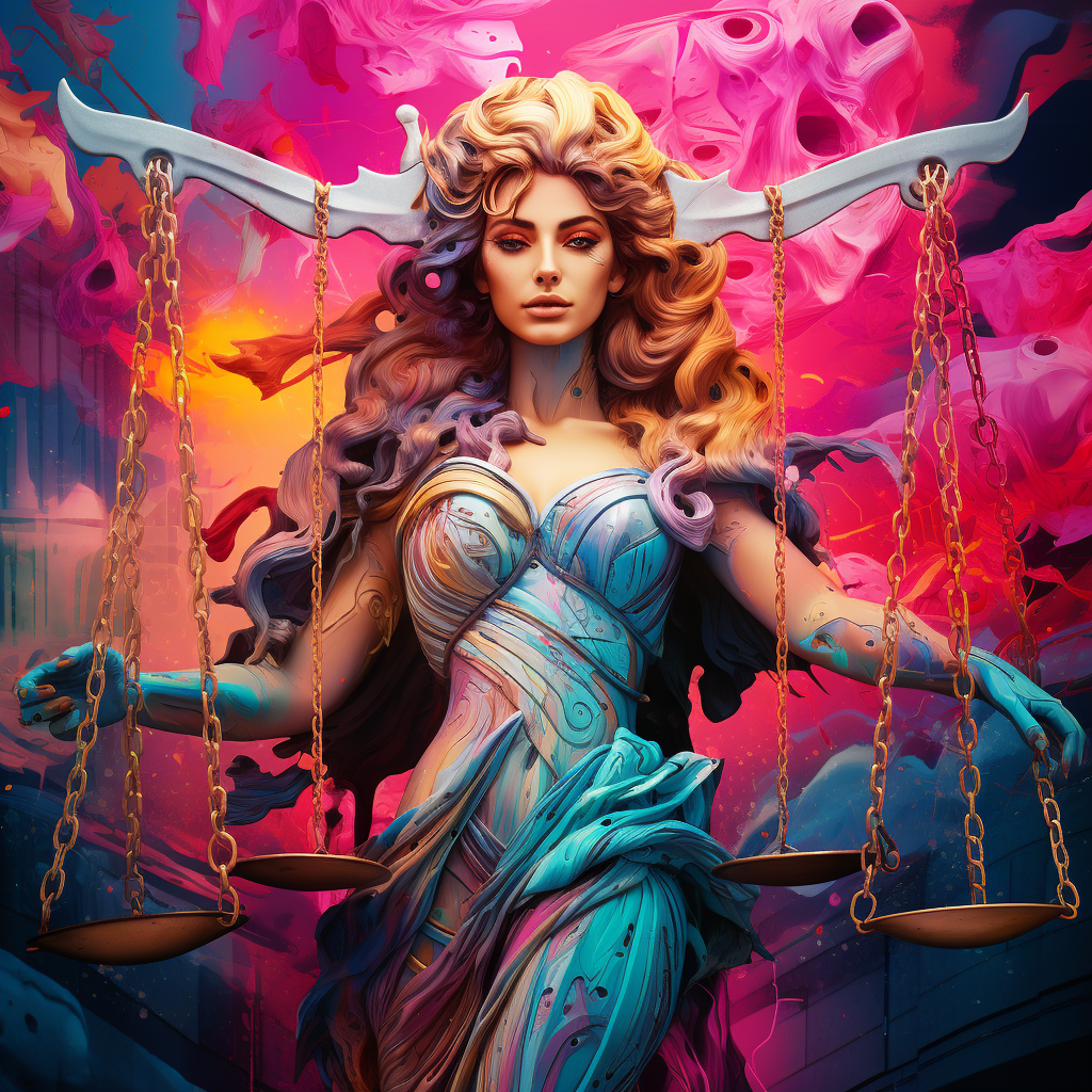 Colorful art of Justitia Goddess