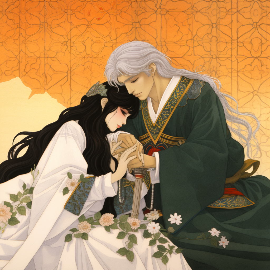 Image of Kagome Higarashi and Sesshomaru in love