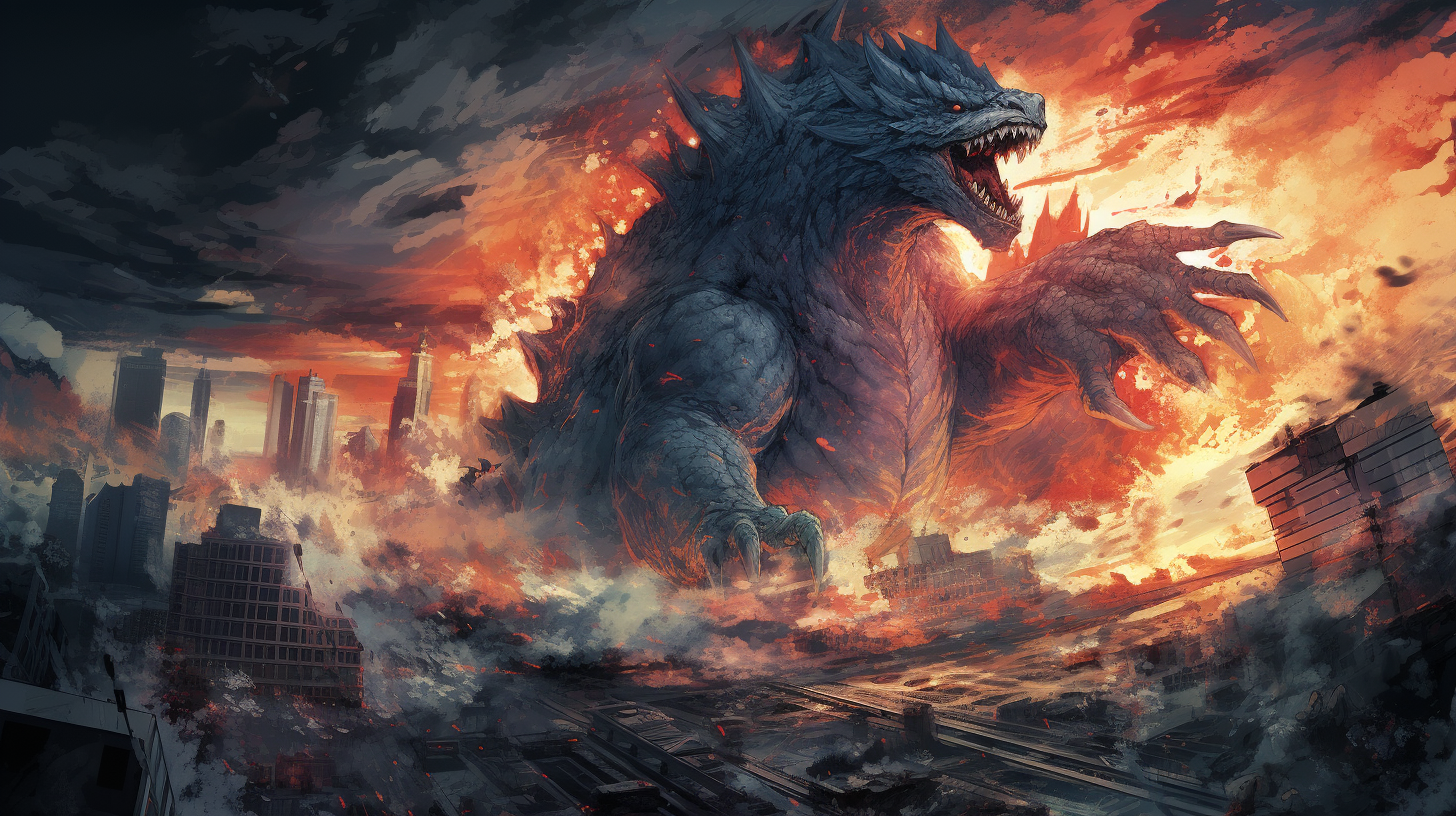 Powerful kaiju destroys cityscape