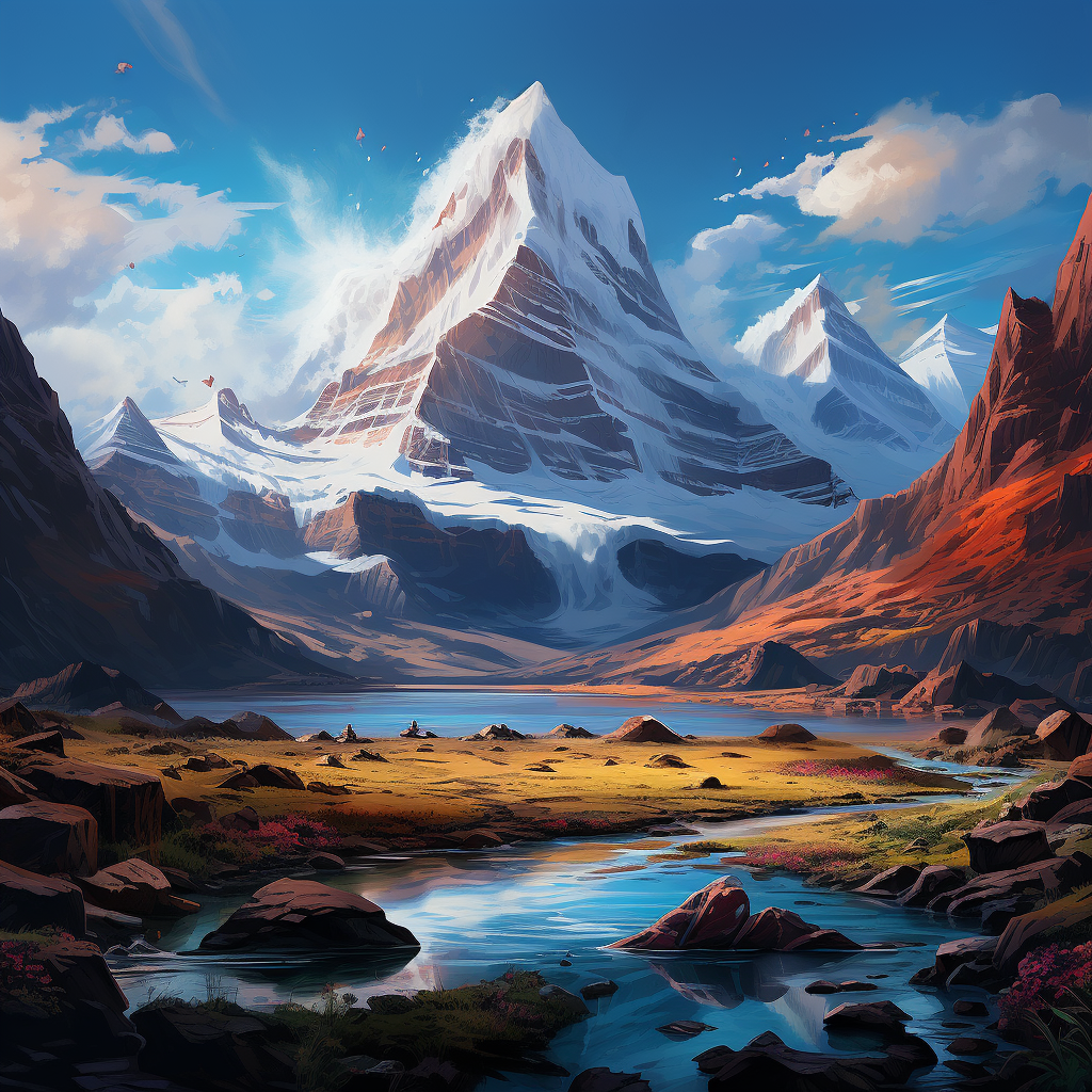 Beautiful digital painting of wide-angle Kailash shot