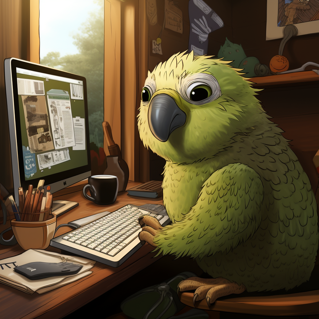 Adorable Kakapo Cartoon on Computer Designing