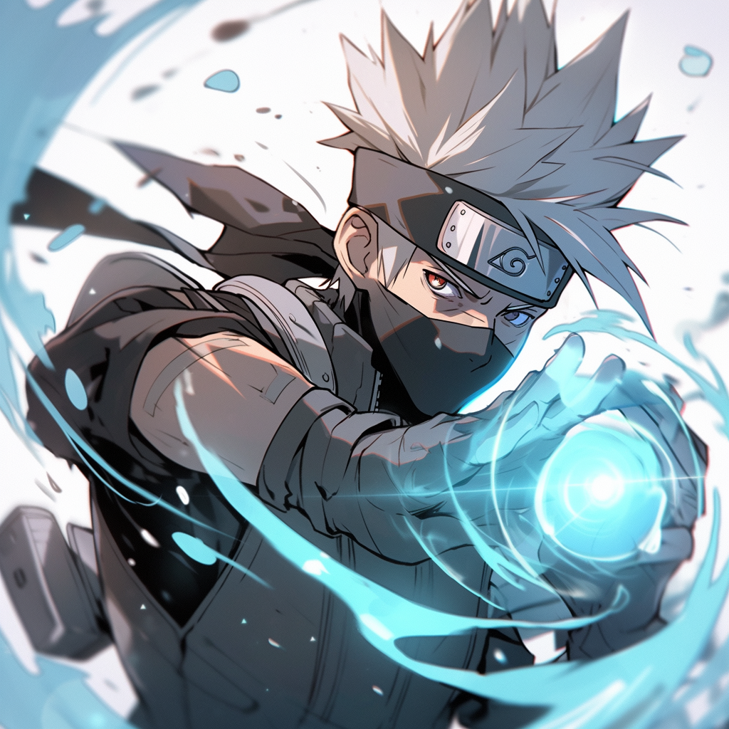 Kakashi in Action Anime Style, holding a Kunai