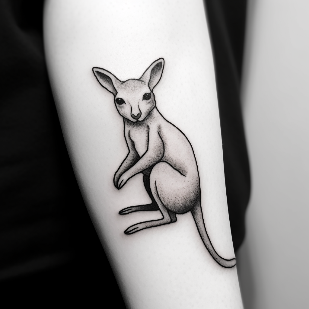 Kangaroo side lounging model tattoo