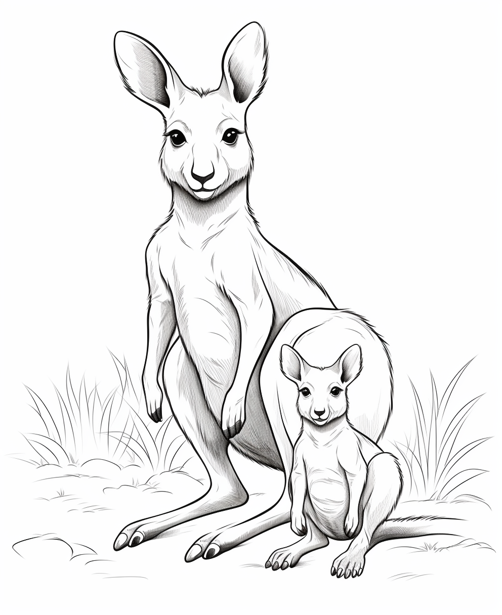 Cartoon Kangaroo Family Coloring Page