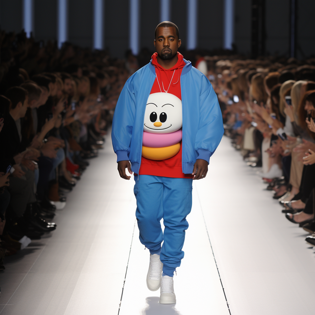 Kanye as Doraemon at Fashion Show