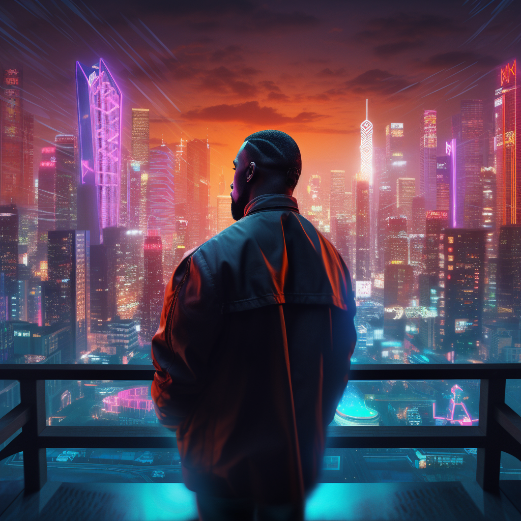 Kanye West Futuristic Cityscape Neon