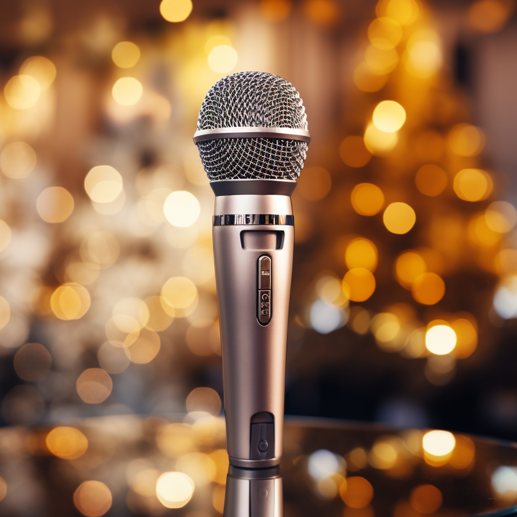 Karaoke microphone in festive Christmas setup