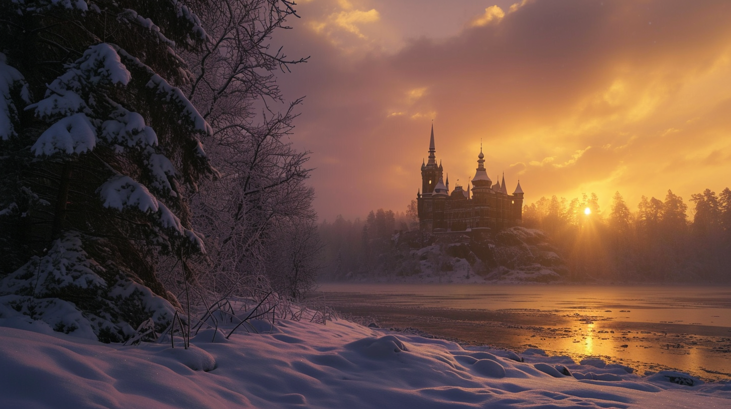 Winter landscape with Karelian Castle Palace