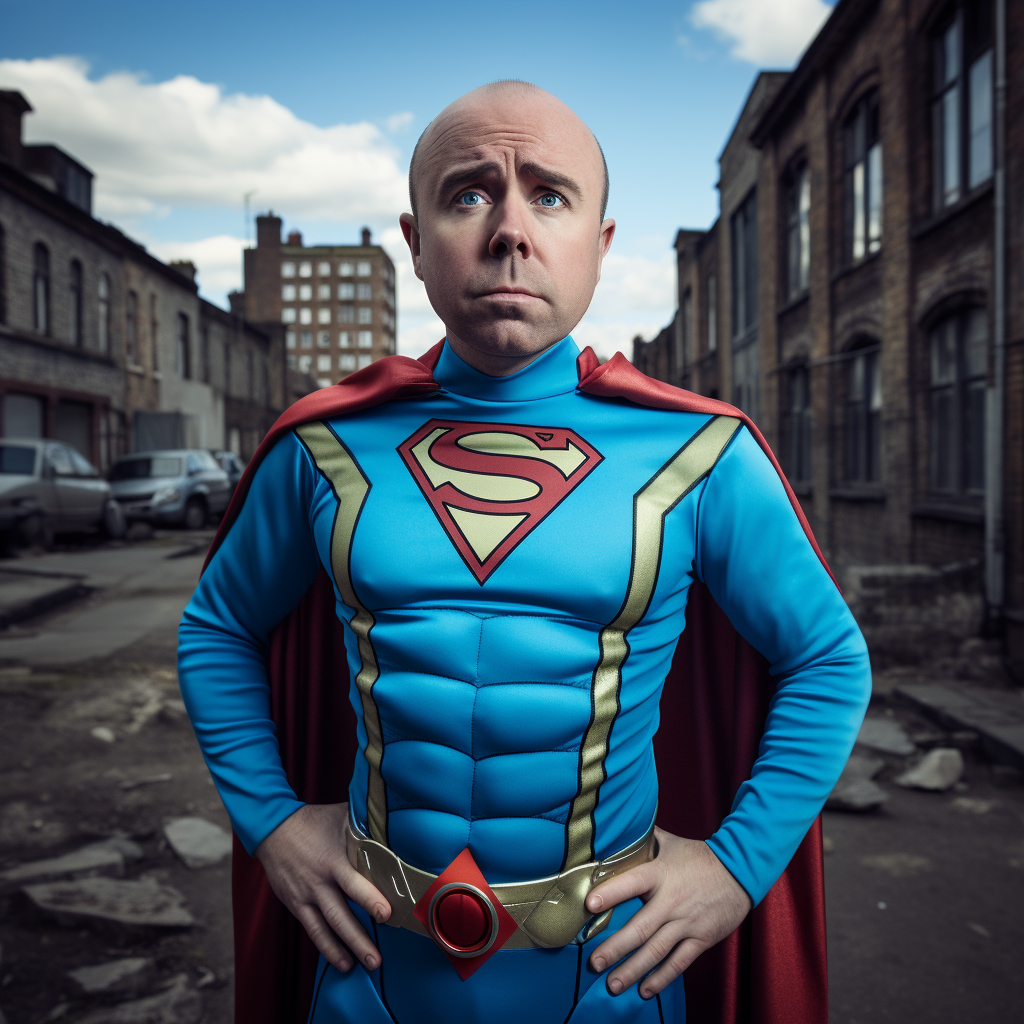 Karl Pilkington as Bullshitman in action