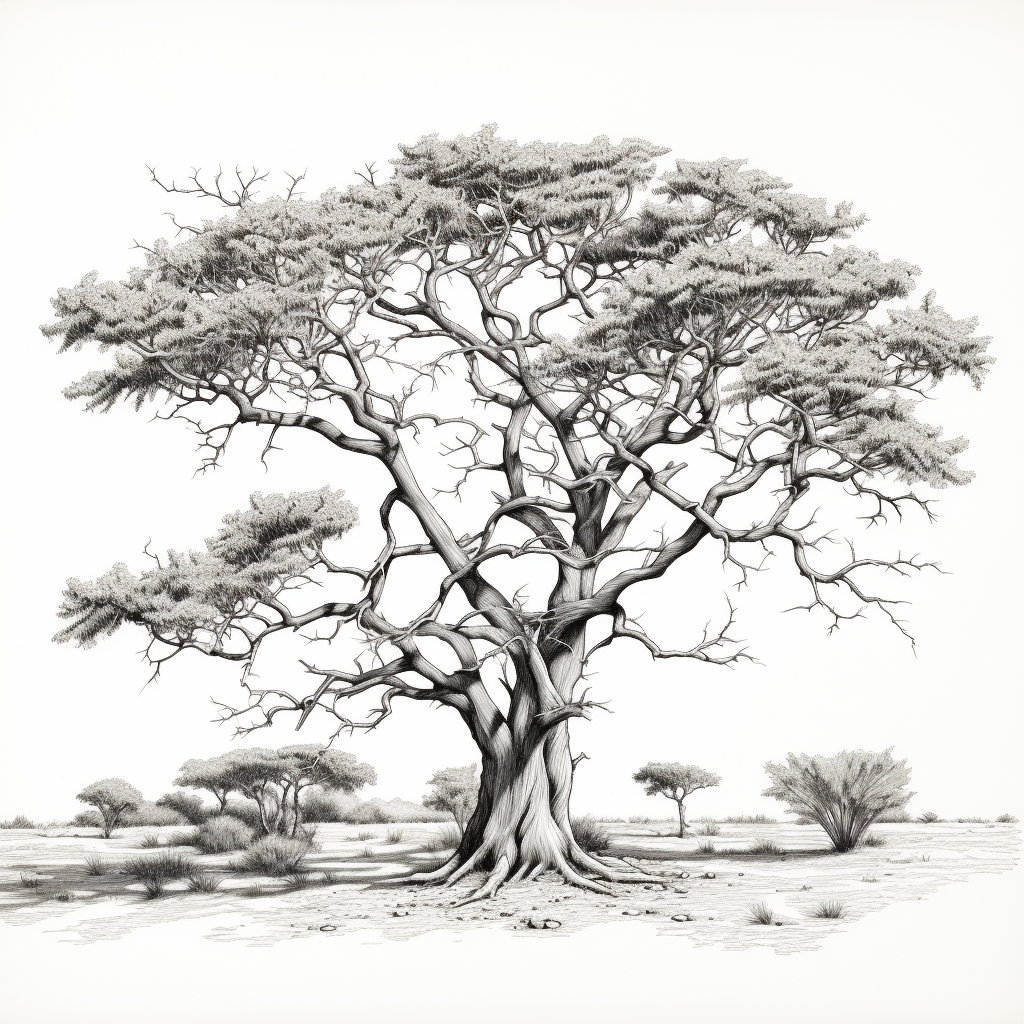 Detailed drawing of Karoo Acacia tree