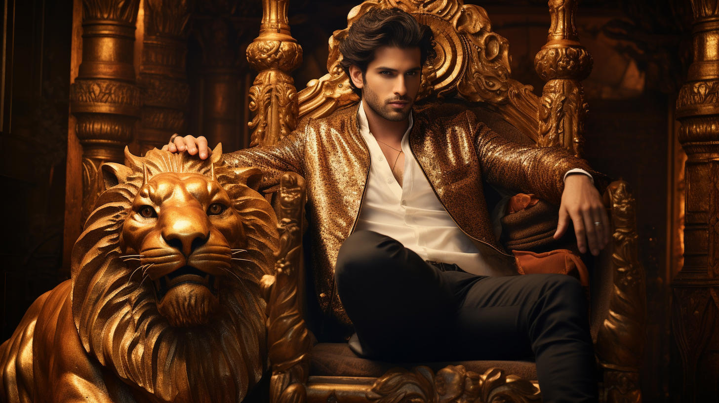 Kartik Aryan sitting on throne with tiger at night