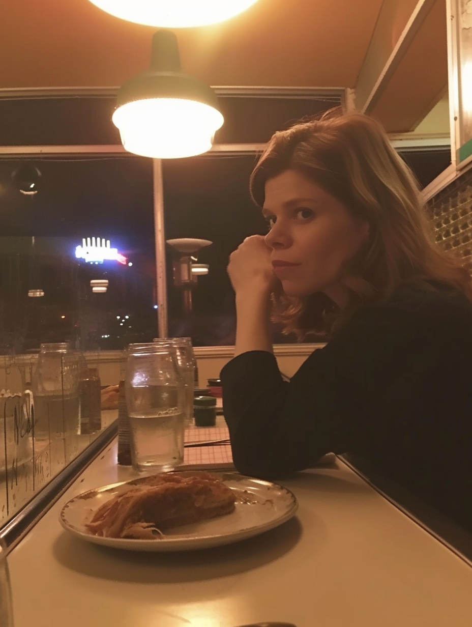 Kate Mara enjoying dinner at a diner