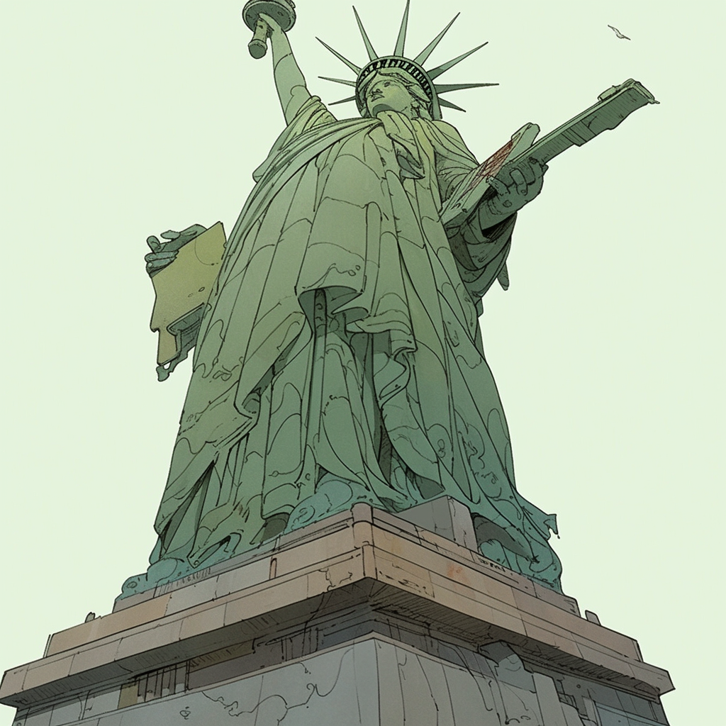 Expressive colored sketches of Statue of Freedom