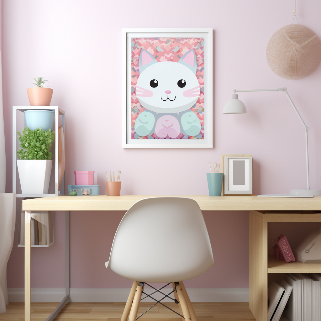 Colorful kawaii art print mockup