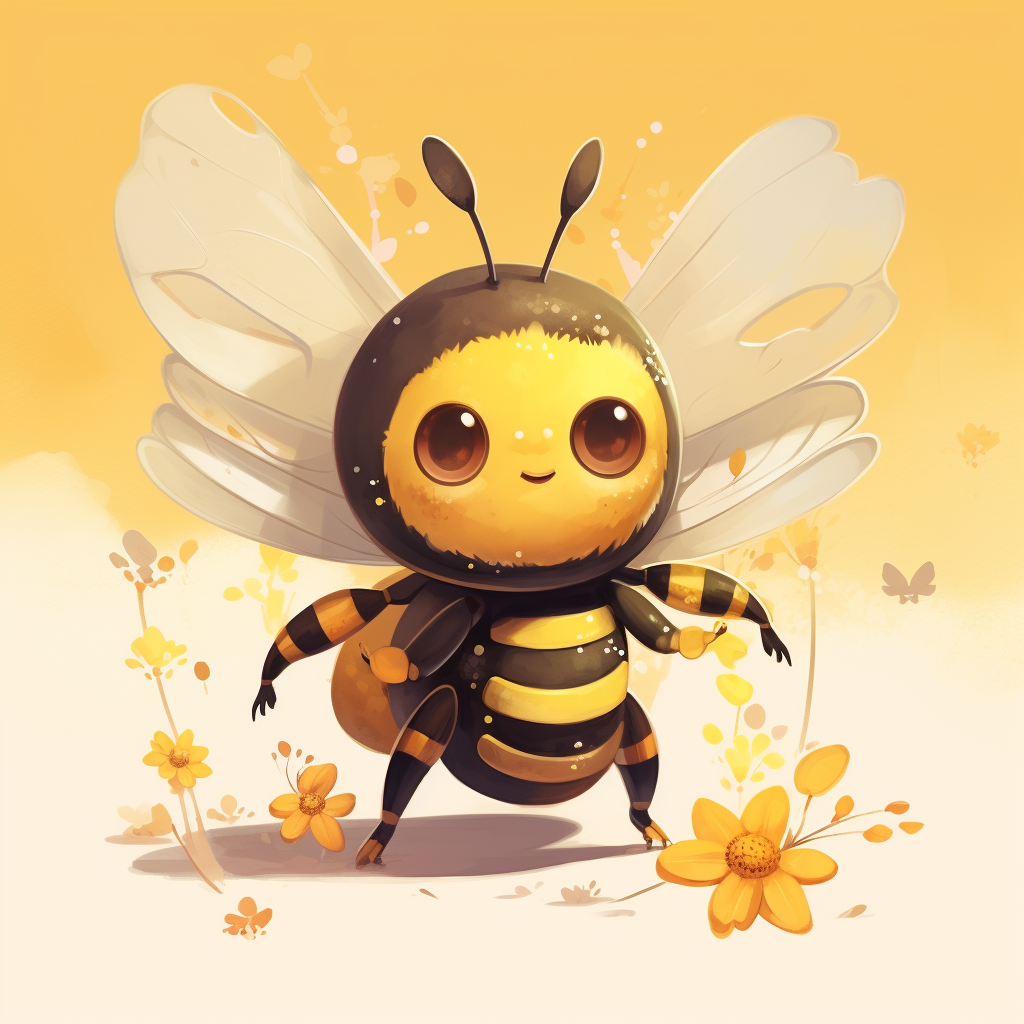 Cute kawaii bumble bee flying