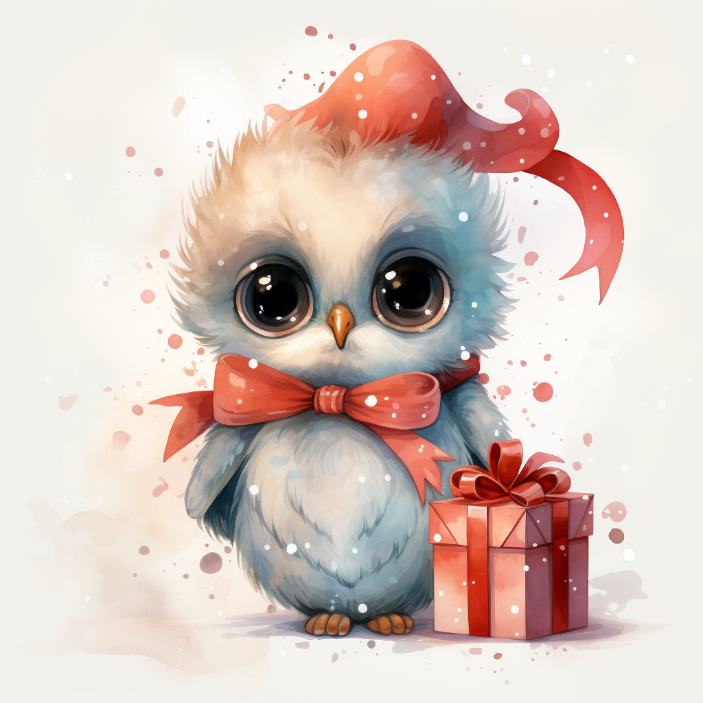 Cute bird in Kawaii Christmas style