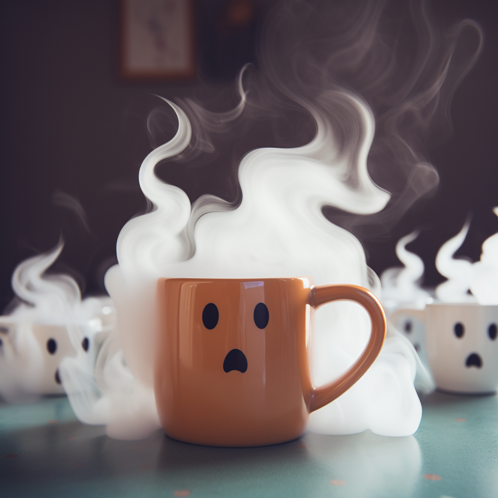 Adorable kawaii ghost mug with ghostly steam