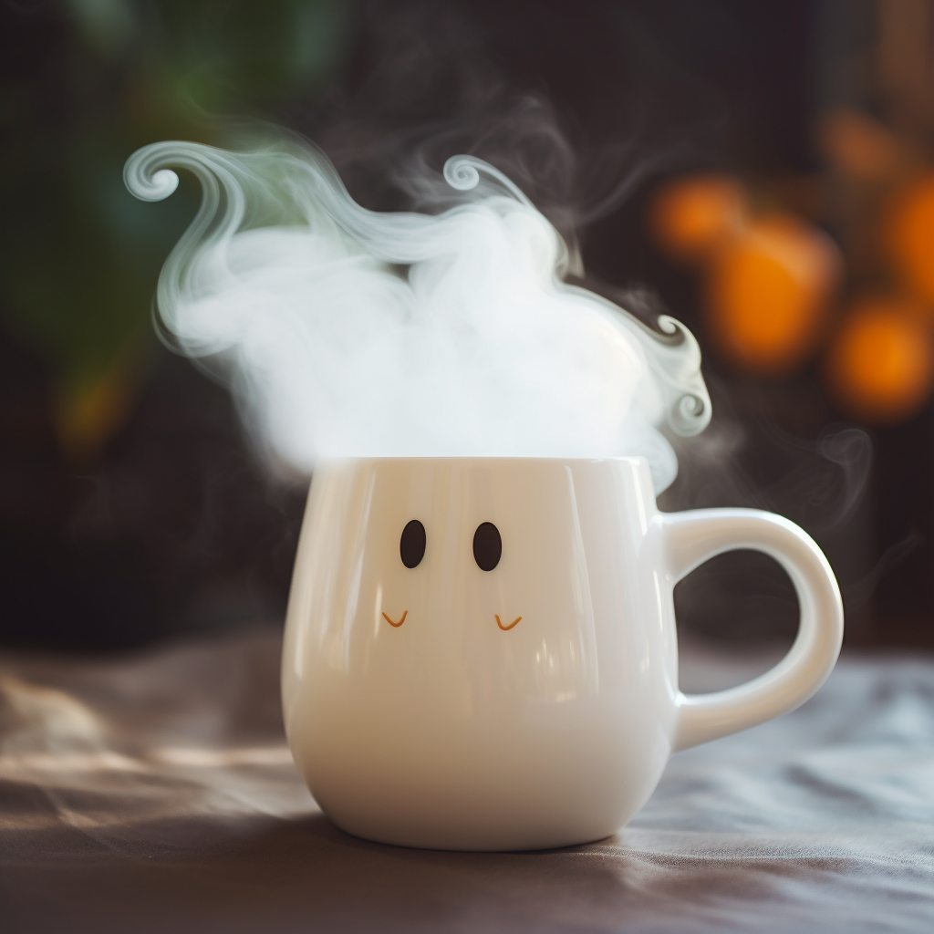 Kawaii ghost mug with ghost-shaped steam