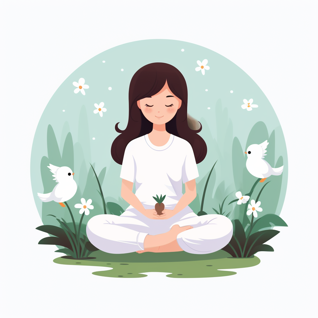 Kawaii girl meditation in peaceful garden