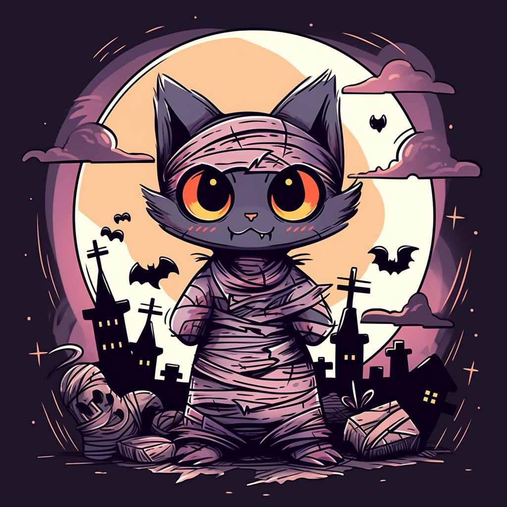 Cute Kawaii Halloween Mummy Cat