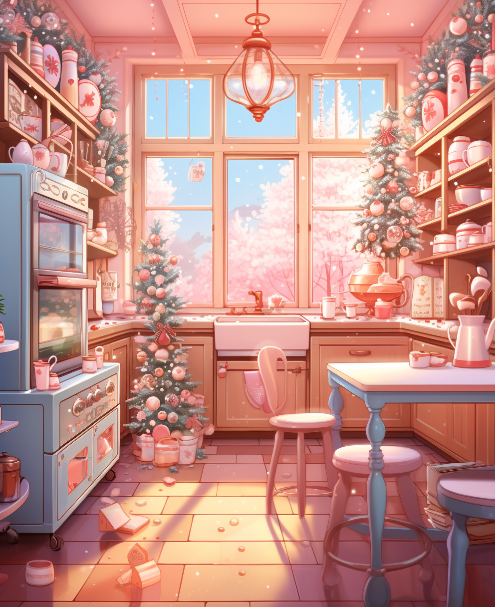 Christmas tree in kawaii kitchen