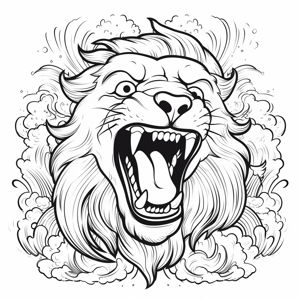 Lion roaring coloring book drawing