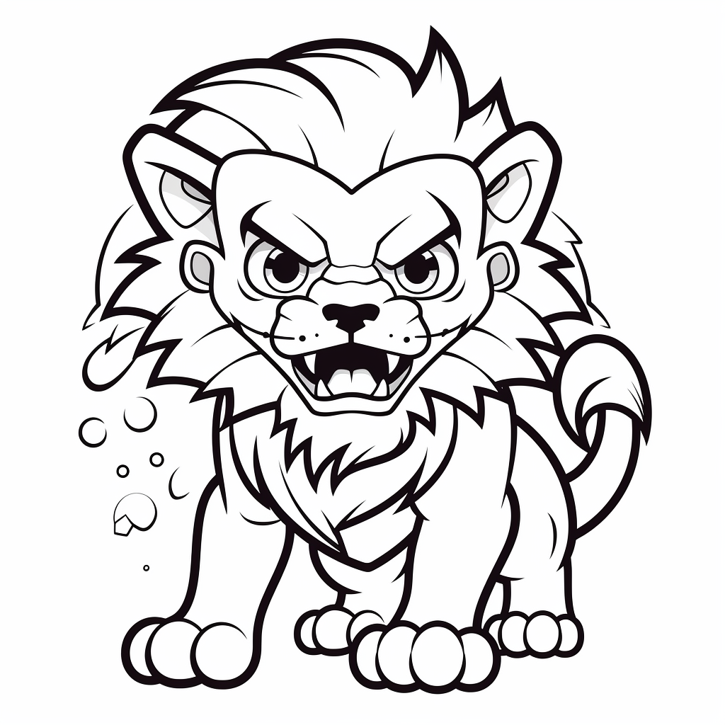 Kawaii lion roaring drawing