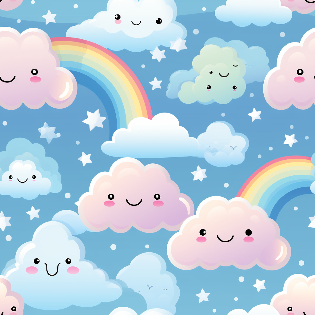 Cute rainbow clouds and sunny pattern