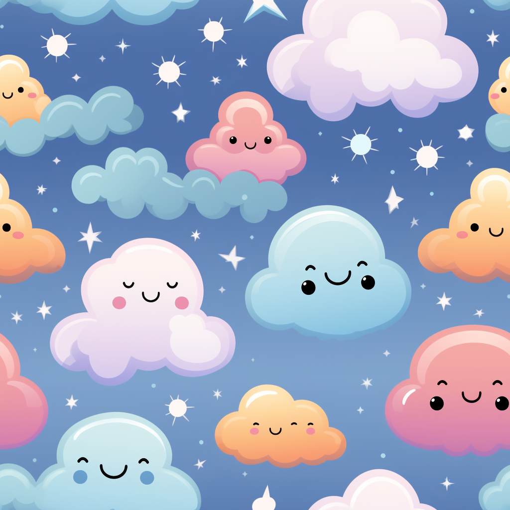 Colorful kawaii rainbow clouds sun pattern