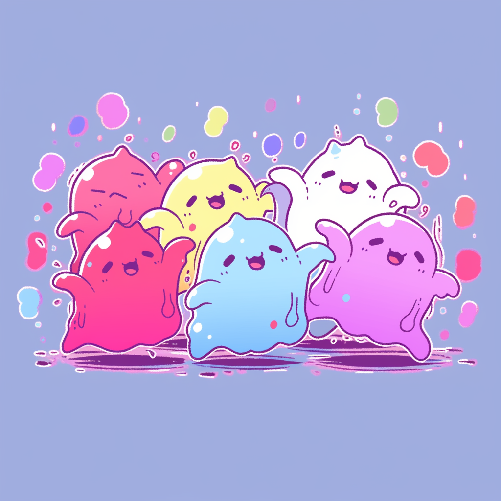 Adorable blobs dancing on t-shirt