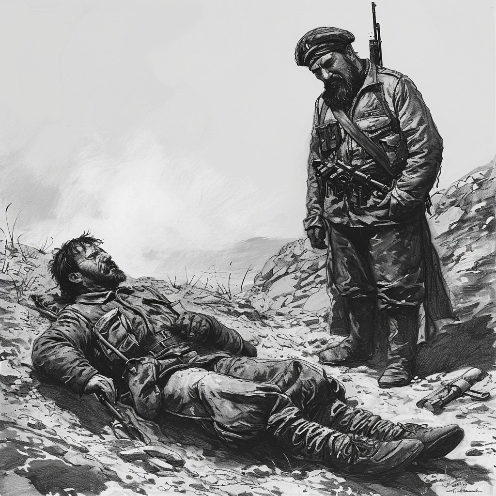 Kazakh hero and soldier talking