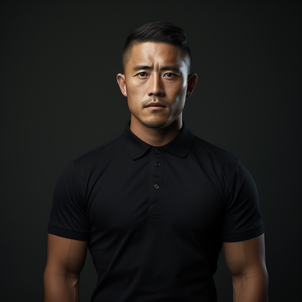 Kazakh man in black polo shirt