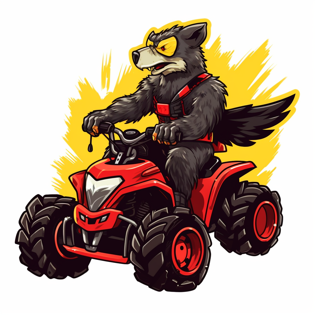 KC Wolf Mascot Riding ATV Over Black Birds