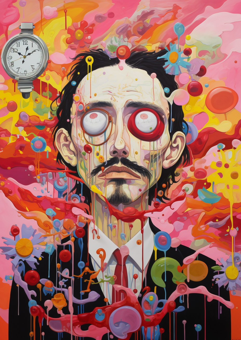 Artwork inspired by Keith Harrington, Dali, and Takashi Murakami