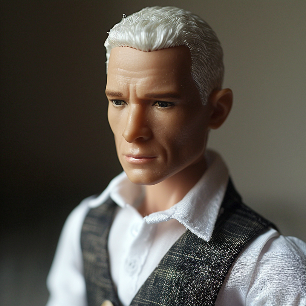 Ken Doll resembling Anderson Cooper in toy style