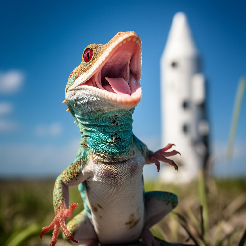 Gecko lizard watching rocket lift off