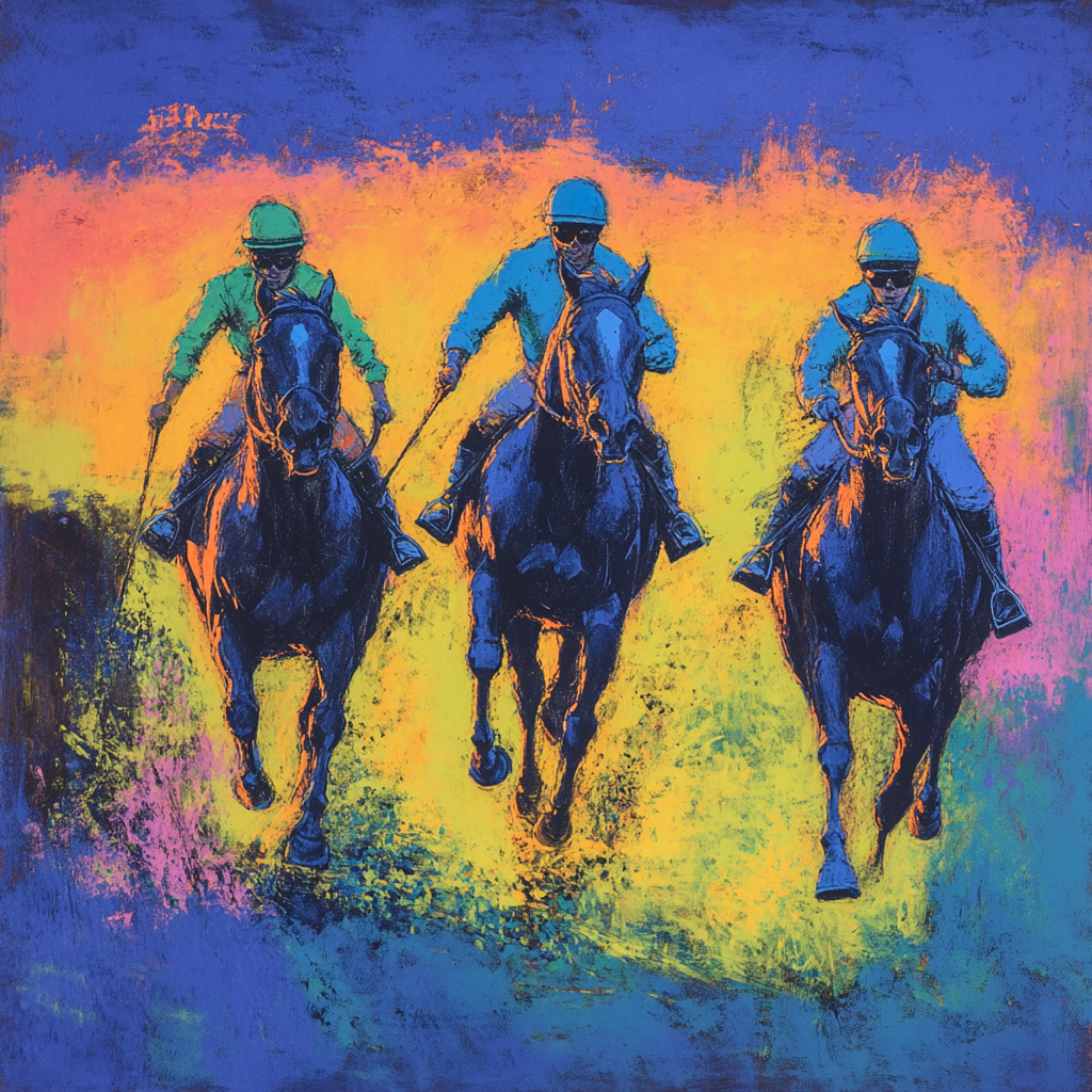 Horse race pastel graphite art