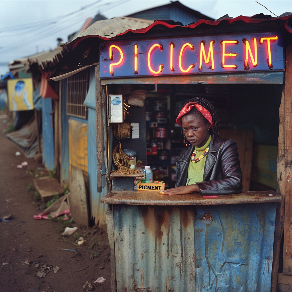 Kenyan woman selling jewelry shop