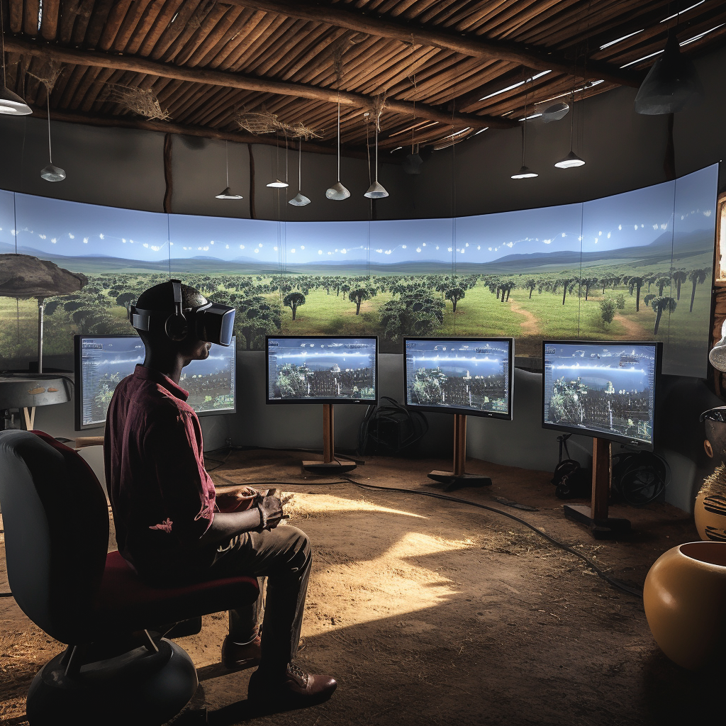 Virtual Reality Headset showing crop yield data