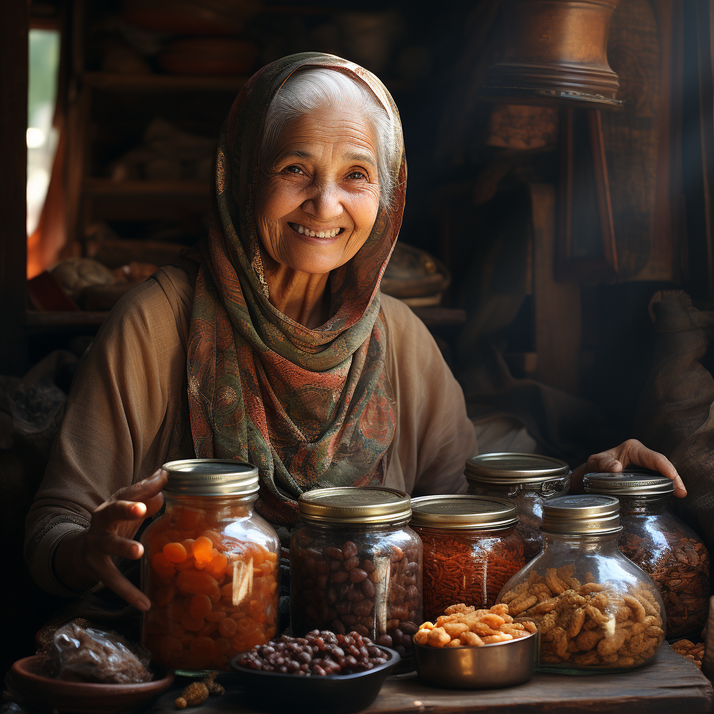 Muslim grandmother enjoying Kerala snacks