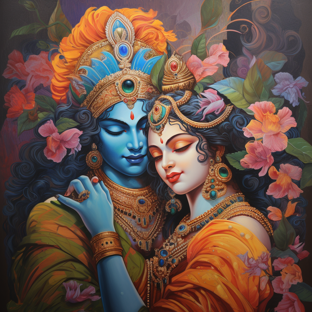 Traditional Kerala Mural Painting of Krishna and Radha