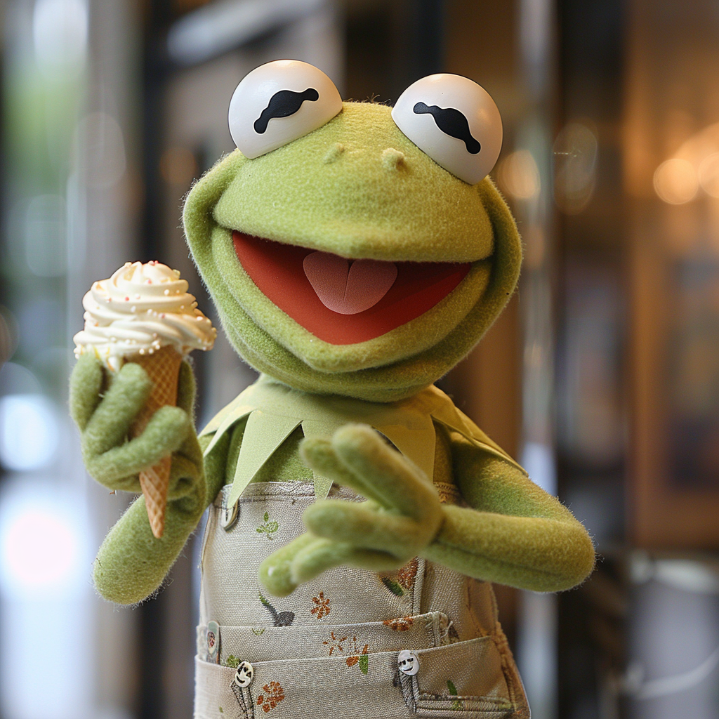 Kermit Frog Puppet Eating Icecream