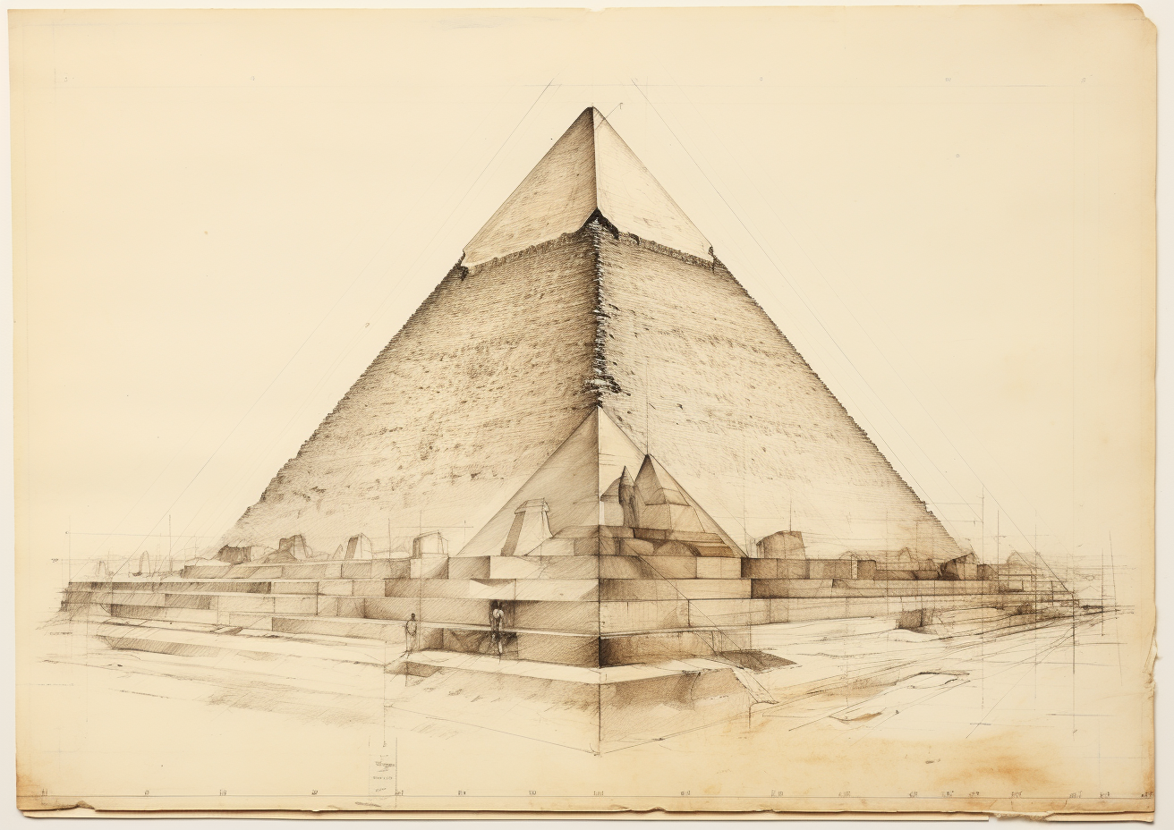 Archaeologist sketch of the iconic Kheops Pyramid