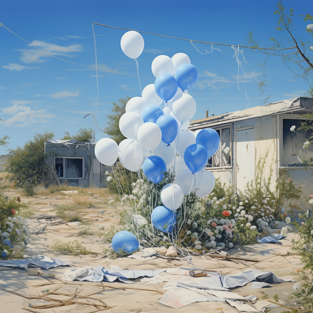 Picturesque kibbutz with flowers and balloons