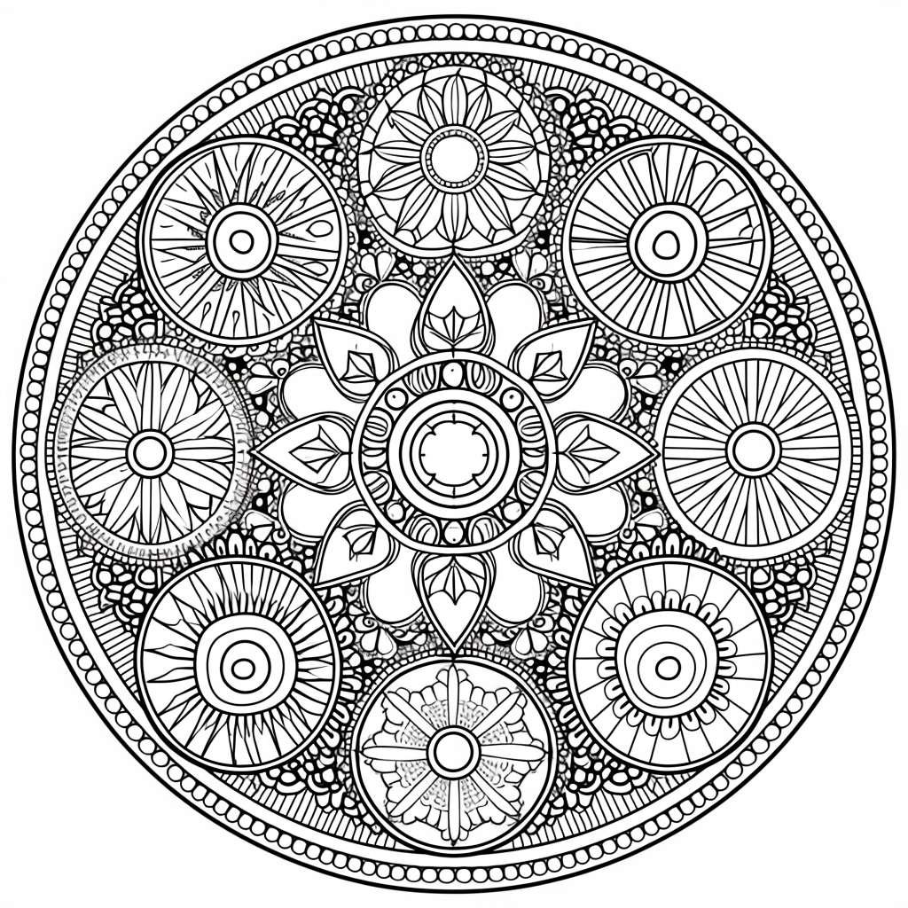 Kid Coloring Book Page with Toys Mandala