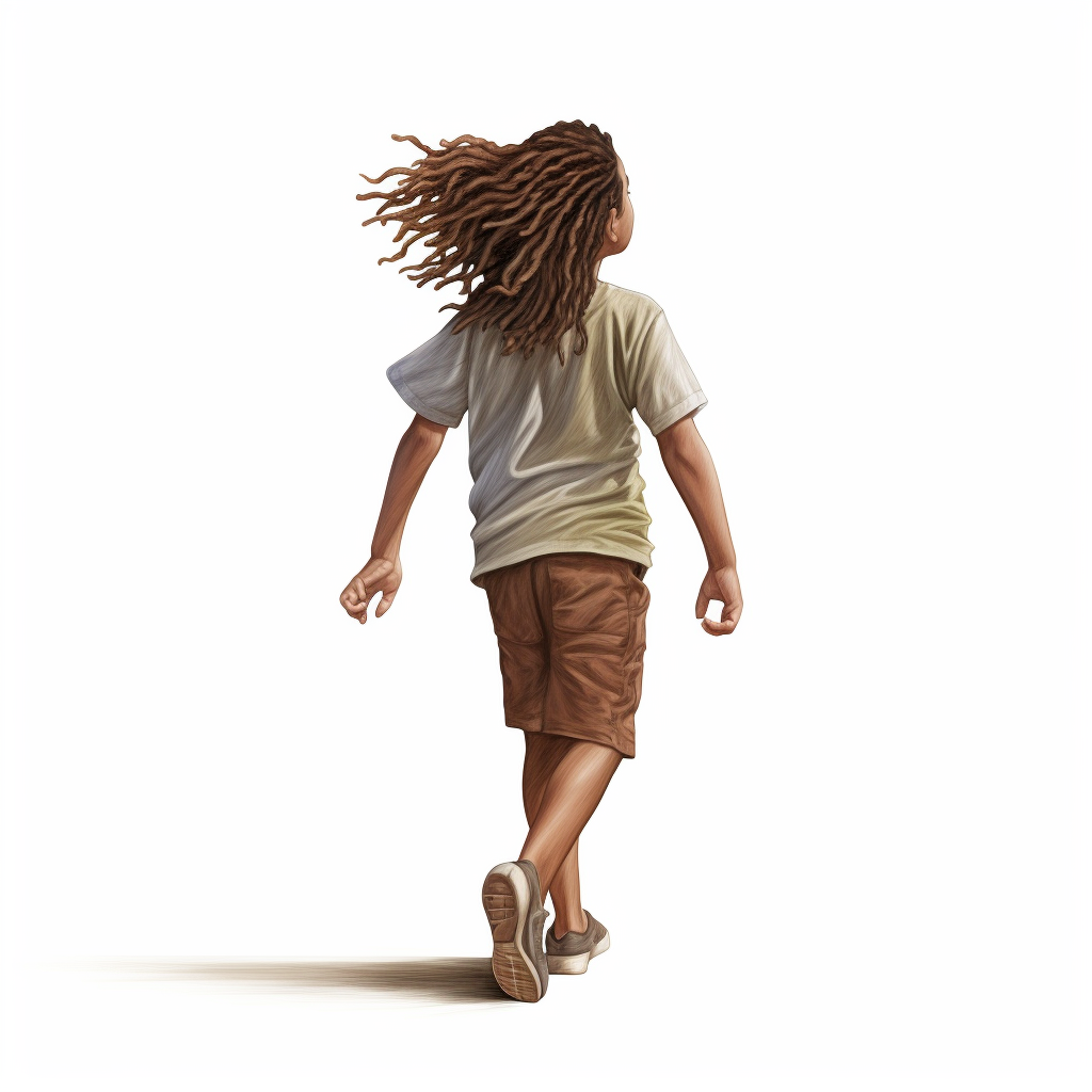 Young boy with dreads running