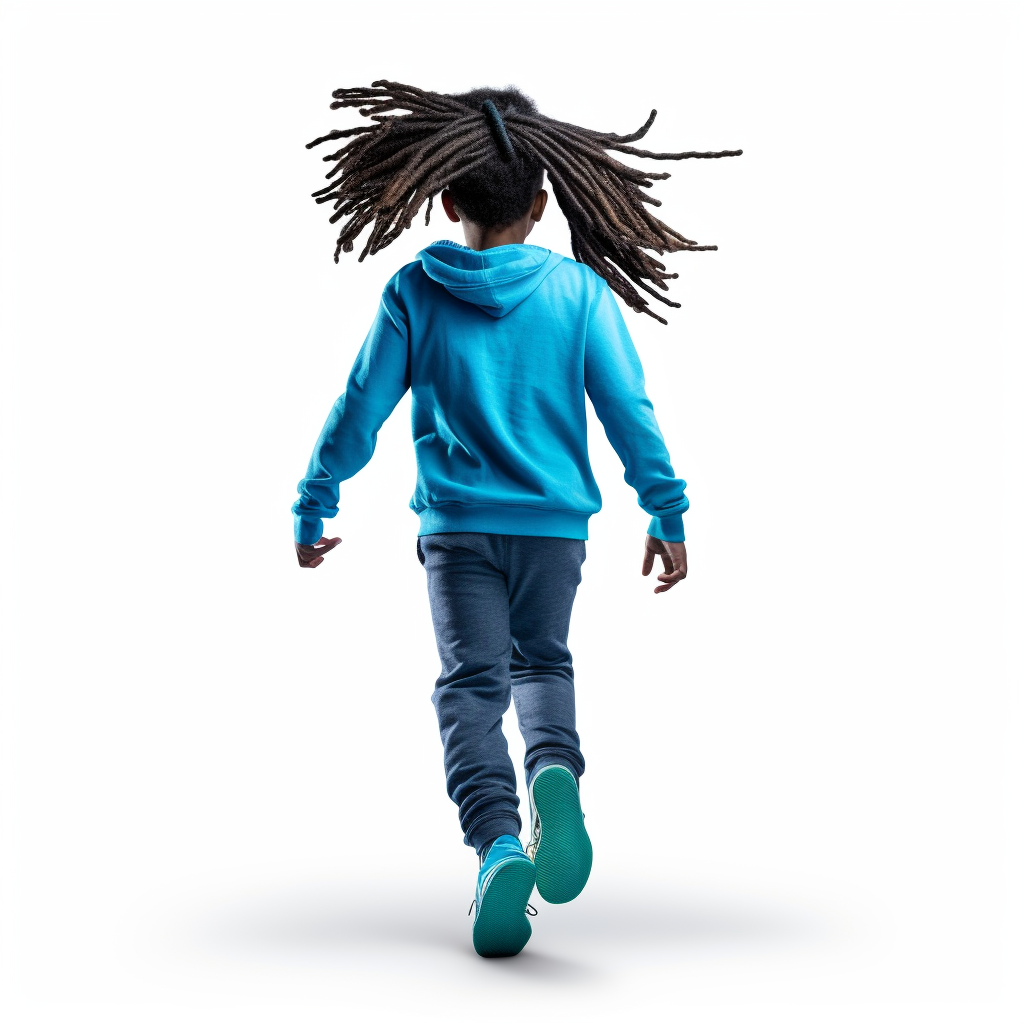 Boy running with dreads on white background