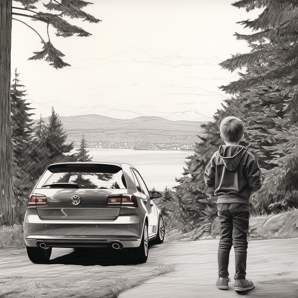 Kid looking at Volkswagen R32 in PNW