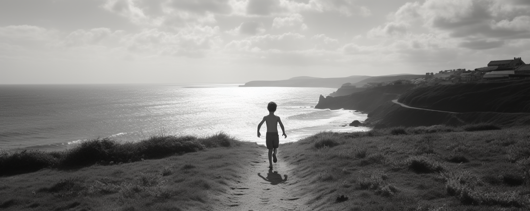 Child running up hill on beach