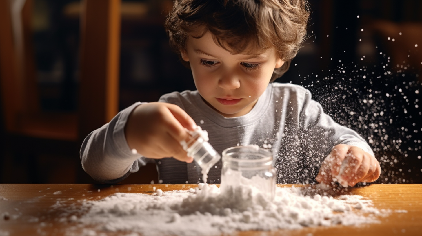 Child sprinkling salt onto paper